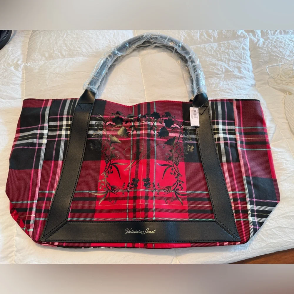 Victoria's Secret Red Plaid Tote Bag - Picture 1 of 4
